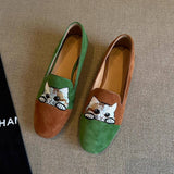 LEATHER CAT EMBROIDERY LOAFERS FOR WOMEN_CWSHF0083