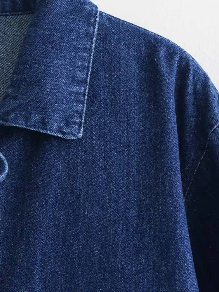 Solid Color Denim Shirt With Lapel Bow