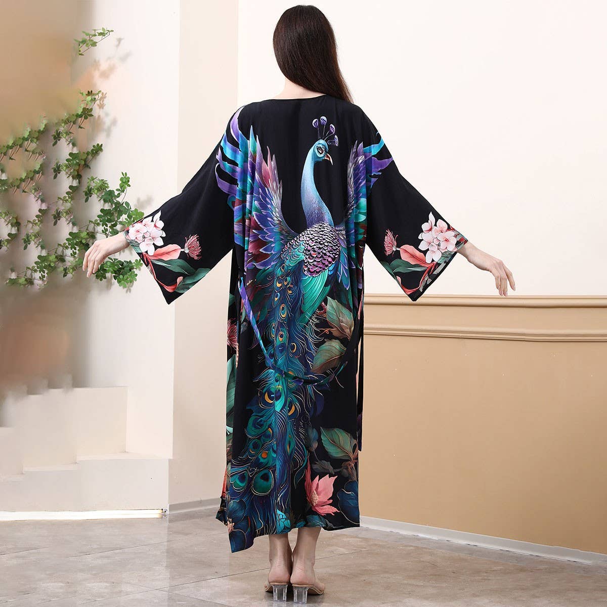 PEACOCK FLORAL PRINT BEACH COVER UP FOR BIKINI_CWMM6304