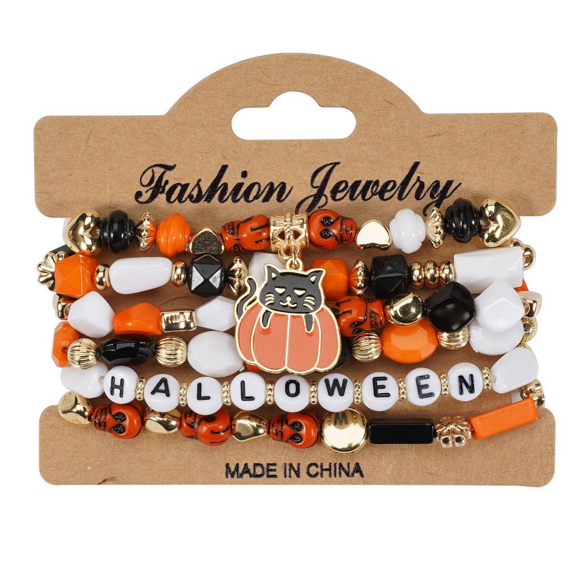 Halloween Pumpkin Ghost Beaded Bracelet_Cwaje05718