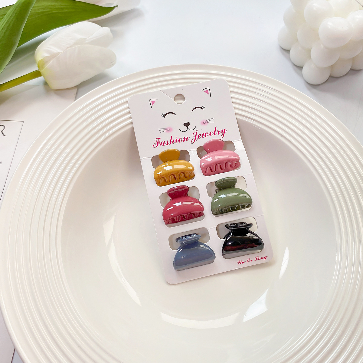 6PCS CANDY COLOR MINI HAIR CLAWS CUTE BANG CLIPS_CWAHA0727