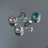 PINK CZ BELLY RING ELEGANT NAVEL PIERCING_CWMM9196
