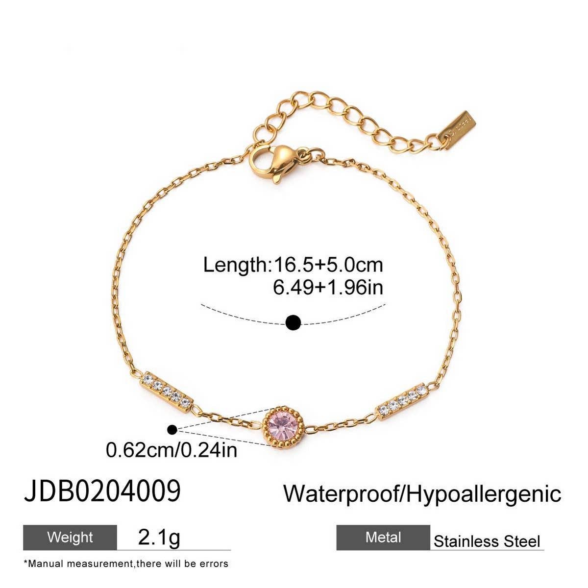 18K GOLD PINK ZIRCON ROUND CHAIN BRACELET STEEL_CWAJE4678