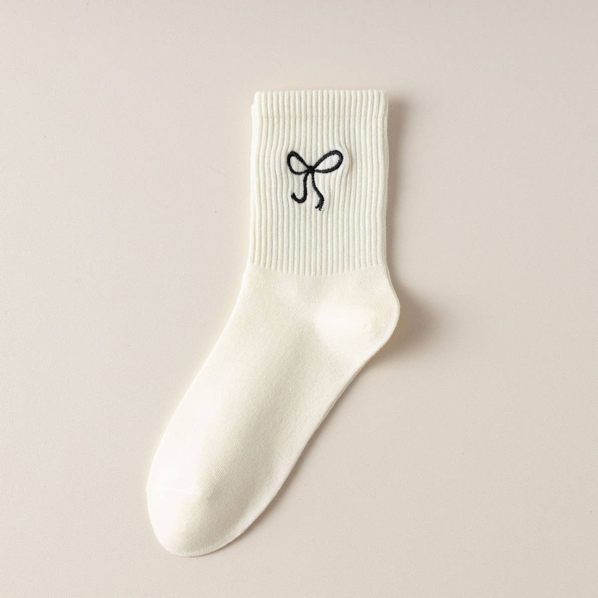 Cwms2522_Women'S Embroidered Bow Socks