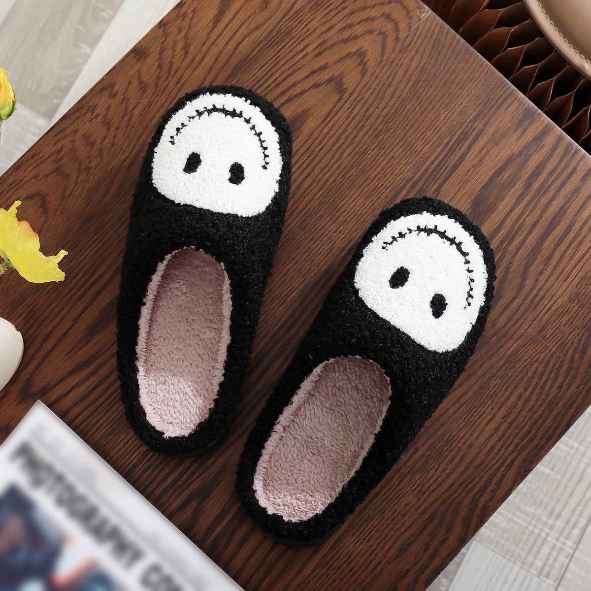 HALLOWEEN SMILEY FACE EMBROIDERED COTTON SLIPPERS_CWSHS0858