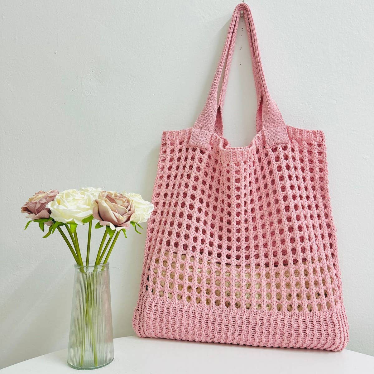 Cwab5059_Solid Color Hollow Bag Single Shoulder Woven Bag