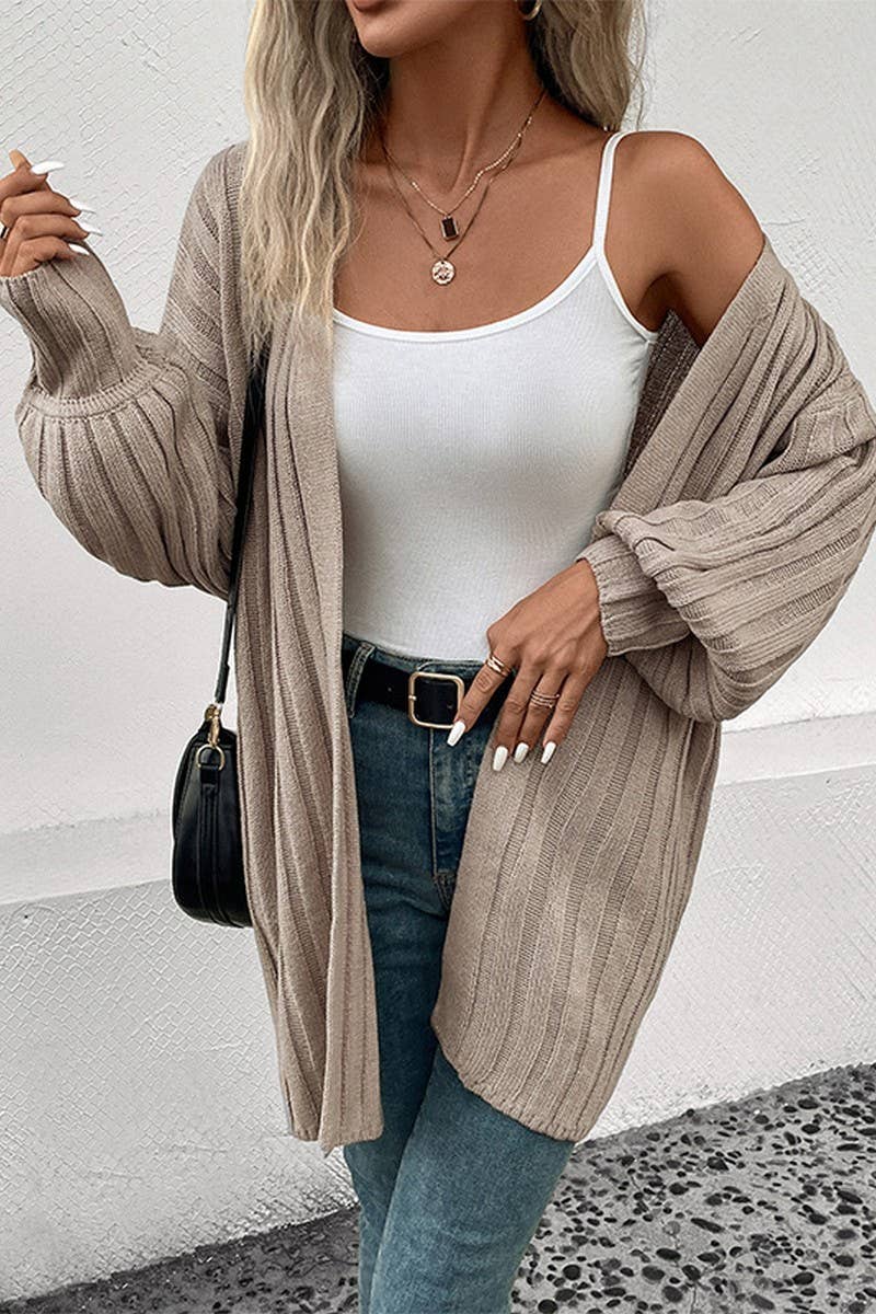 Women Dent Puff Sleeve Cardigan_Cwocal0473