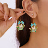 OIL PAINTING CHERRY BLOSSOM RABBIT EARRINGS_CWAJE2422