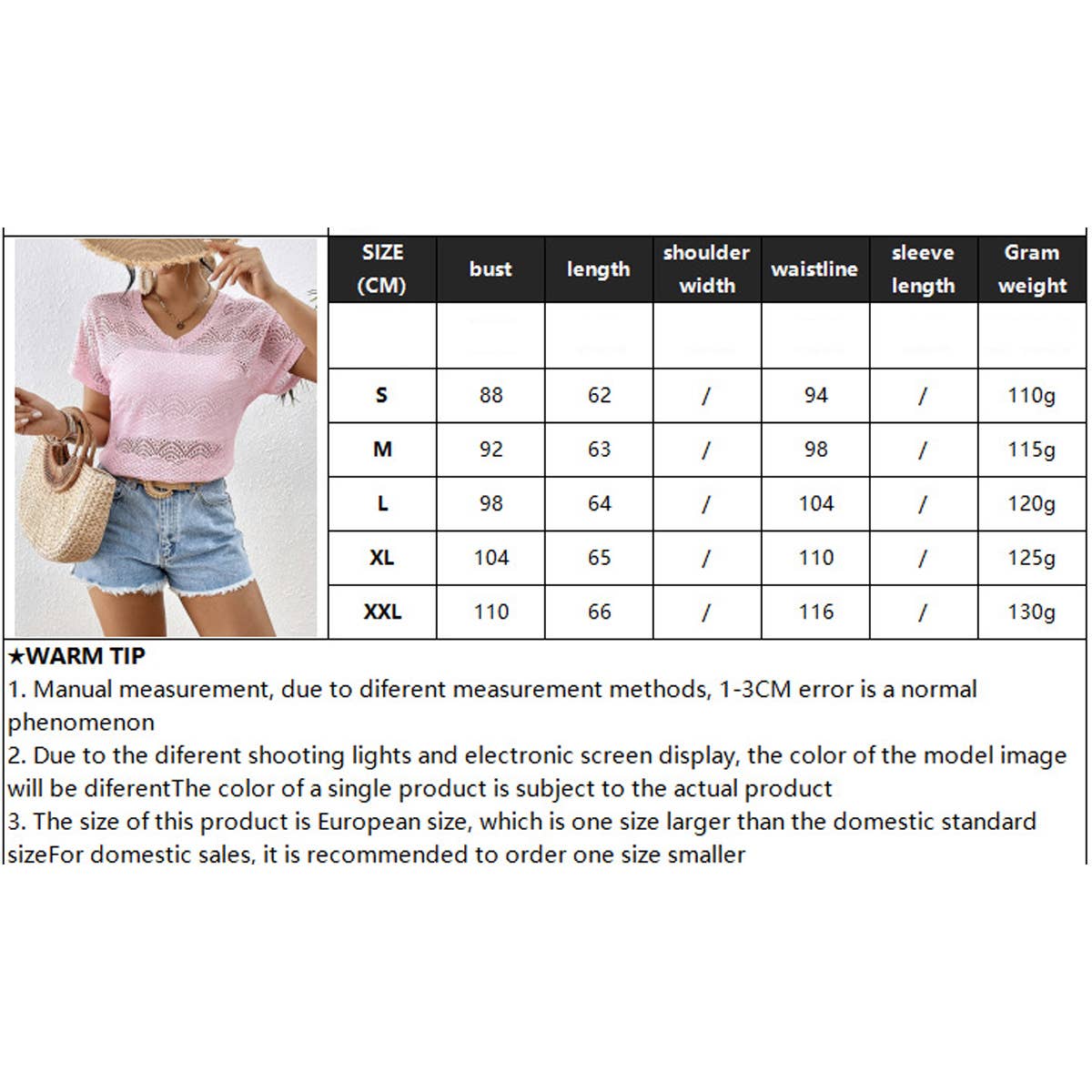 Solid-Color Lace V-Neck Bat Short-Sleeved T-Shirt