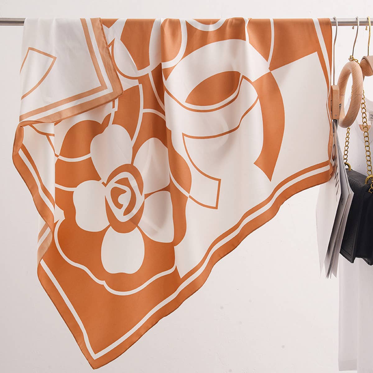 Cwasc2410_Vintage Large Flower Silk Scarf Elegant Silk Scarf