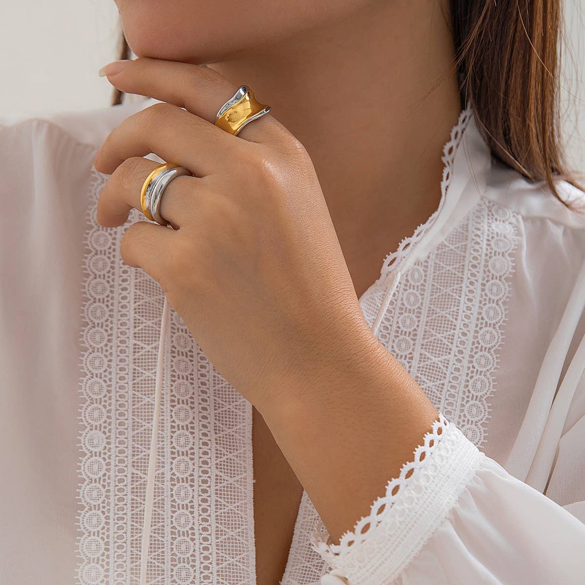 PERSONALIZED GEOMETRIC RIPPLE RETRO IRREGULAR RING_CWAJE1812