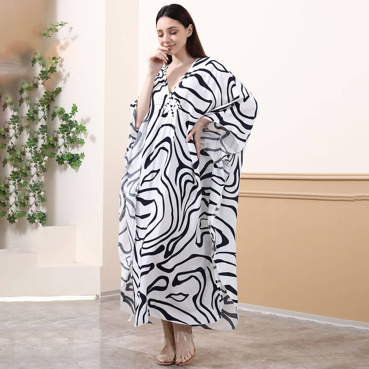 Zebra Print Rayon Beachver-Up Withven Front_Cwmm6158