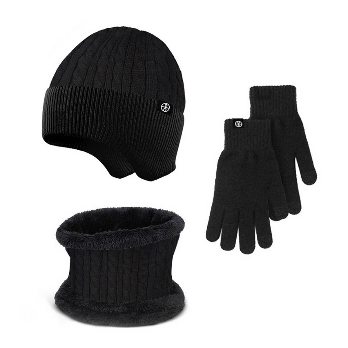 Winter Outdoor Fleece Knitted Hat Three Piece Set_Cwmm2808