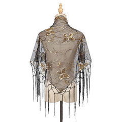 HOLLOW LACE TASSEL BUTTERFLY TRIANGLE SCARF SHAWL_CWMM2000