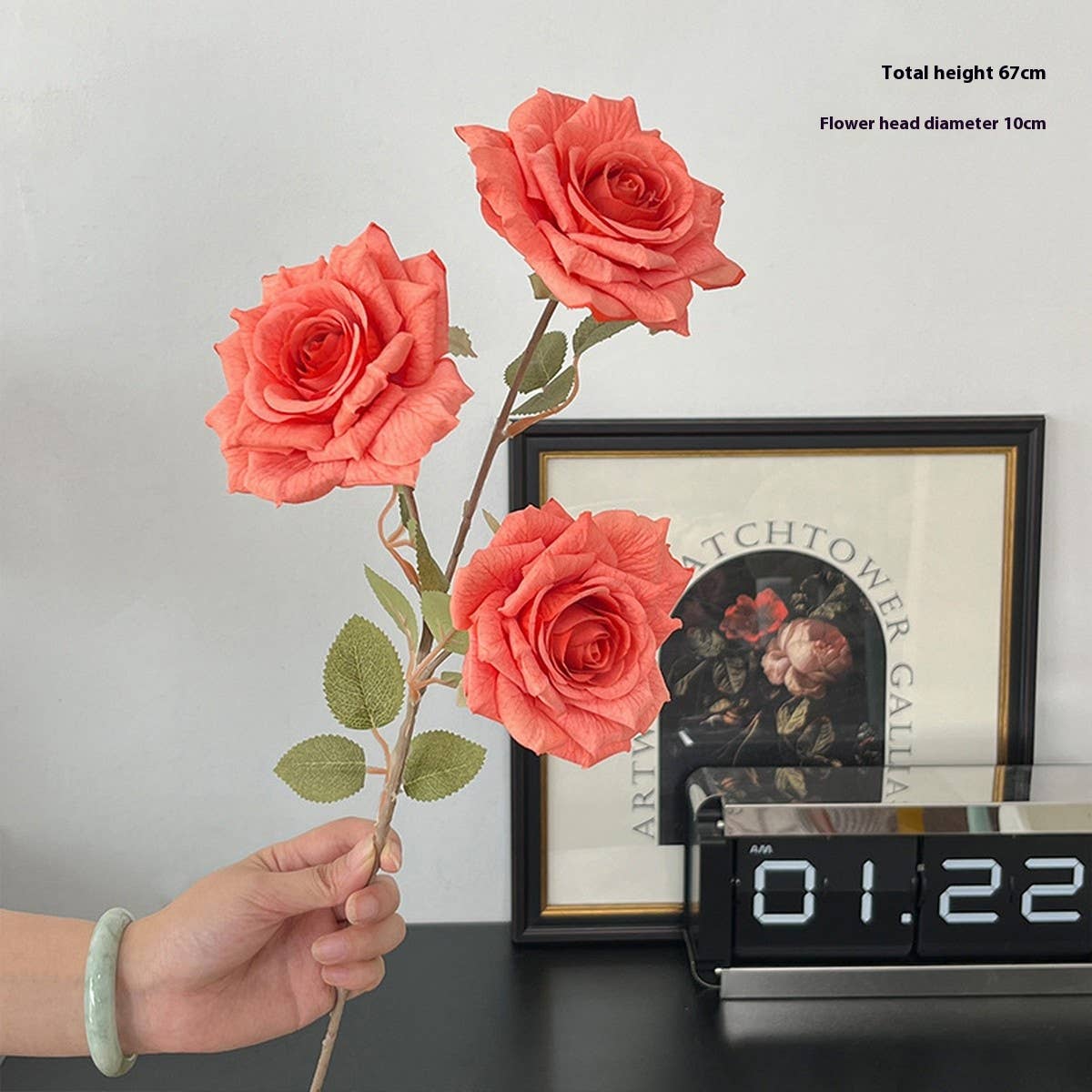 ARTIFICIAL CAPPUCCINO ROSE BOUQUET WITH 3 HEADS_CWMM6505