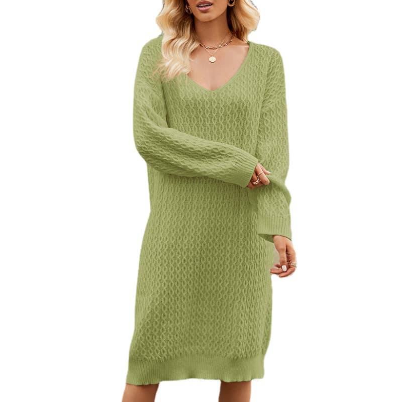 Solid Color Loose Long Slouchy Knit Bottom Pullover Dress