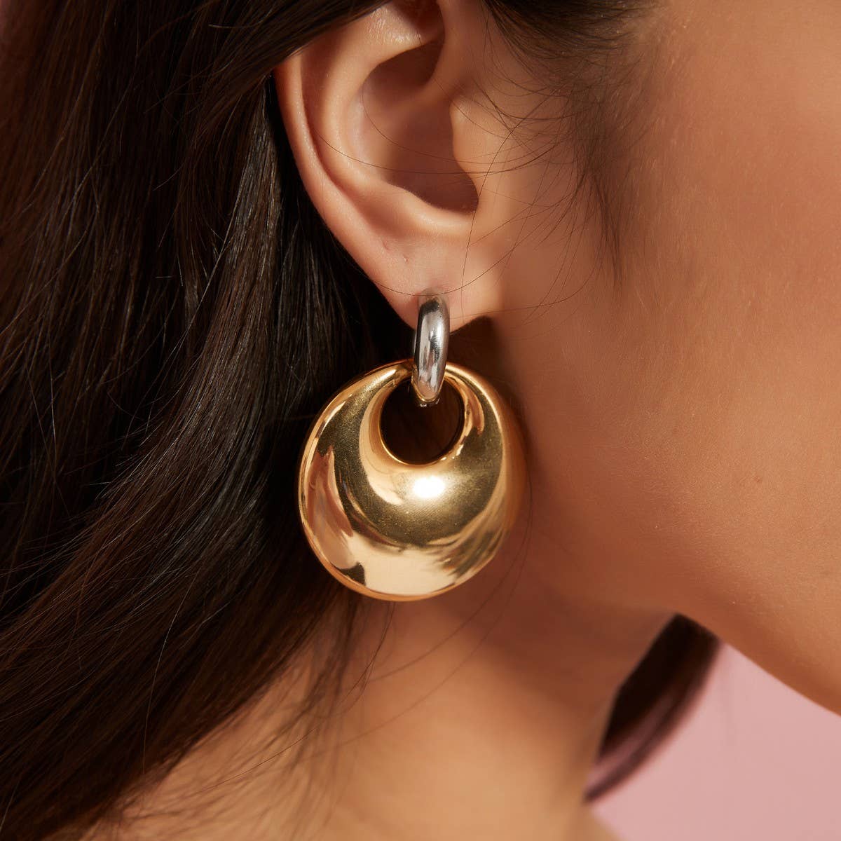 Two-Tone Gold Silver Irregular Steel Earrings_Cwmm8893