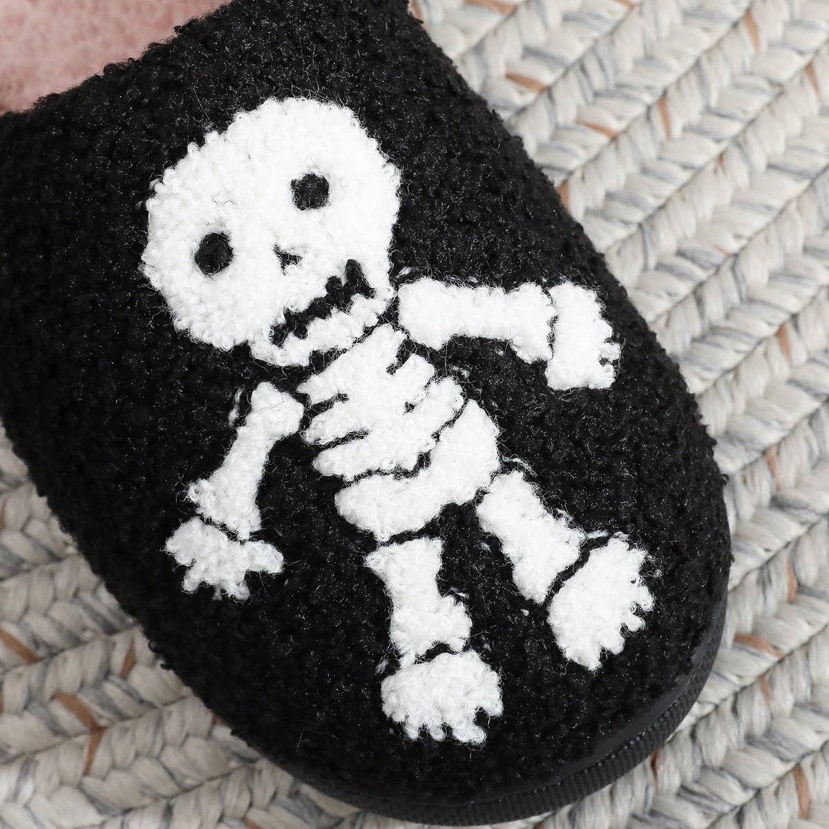 HALLOWEEN SKULL EMBROIDERED COTTON SLIPPERS_CWSHS0855
