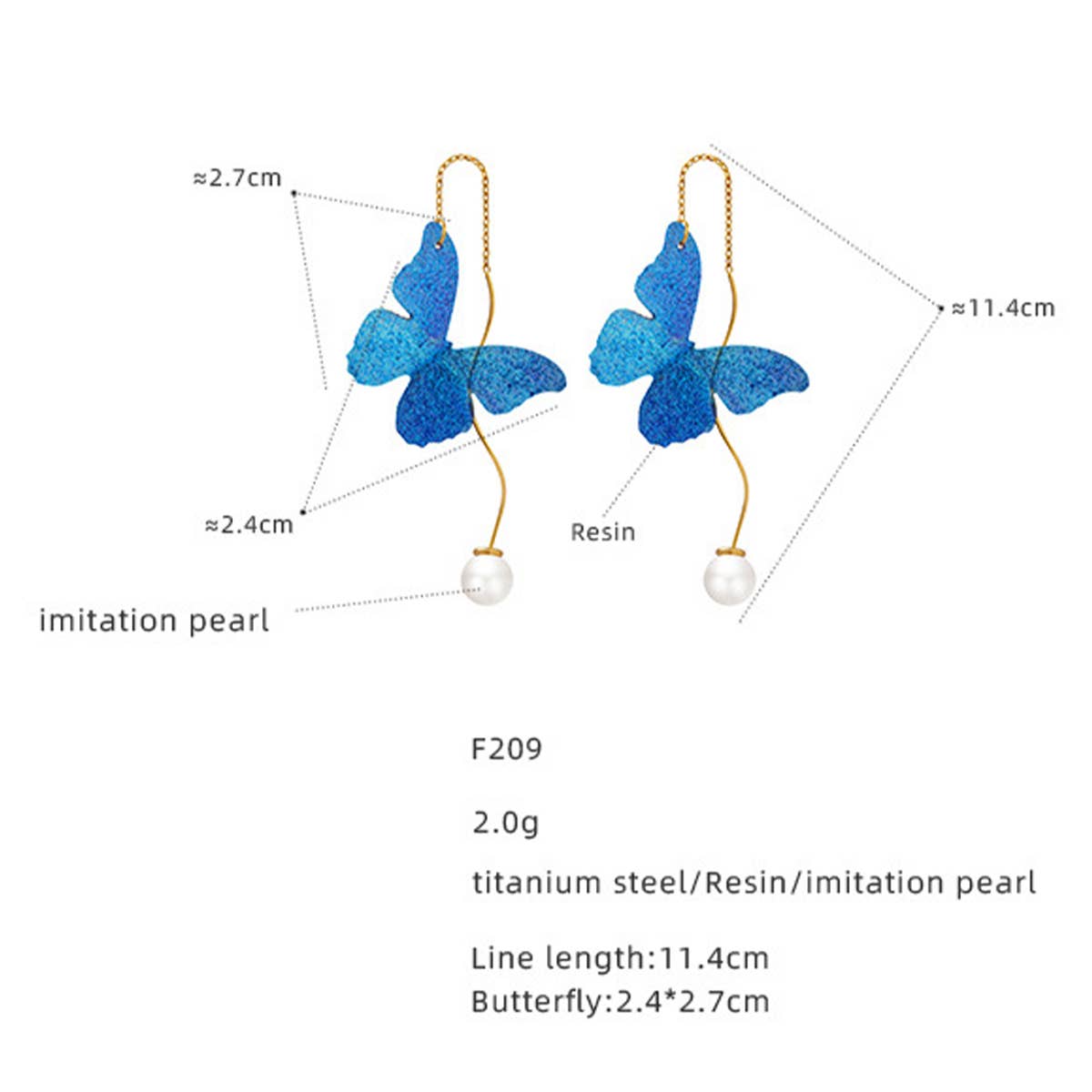 BLUE BUTTERFLY TITANIUM STEEL NECKLACE EARRINGS_CWAJE1085