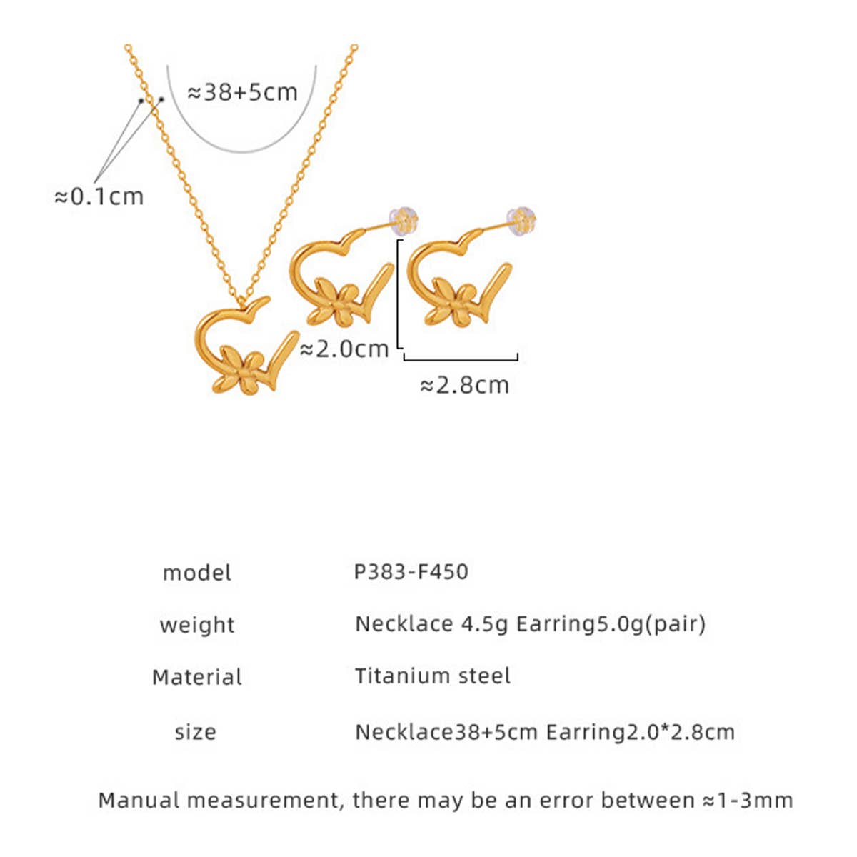 HEART BUTTERFLY FLOWER DESIGN EARRINGS NECKLACE_CWAJE1079