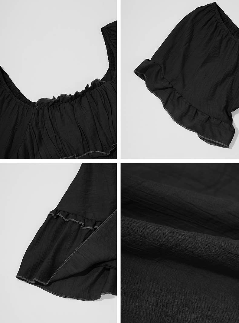 Vacation-Style Ruffle Sleeve Solid Color Dress