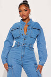 Stretch Organ Bag Wash Denim Romper