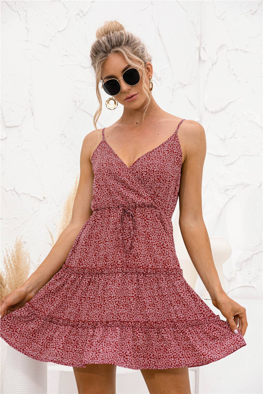 V-Neck Cross Floral Dress