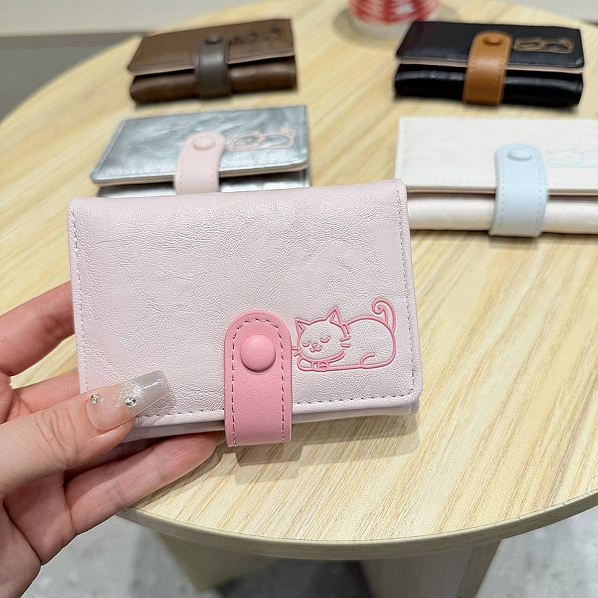 Cute Cat Embossed Mini Trifold Wallet With Snap_Cwab06228
