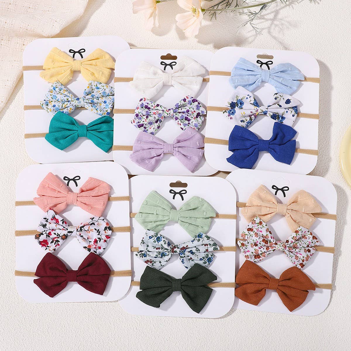 COTTON LINEN BOW HEADBAND SET FOR BABIES_CWAHA6742