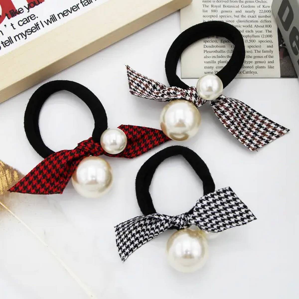 BOW DECORATION SCRUNCHIES ELASTIC HAIR BANDS_CWAHA0141