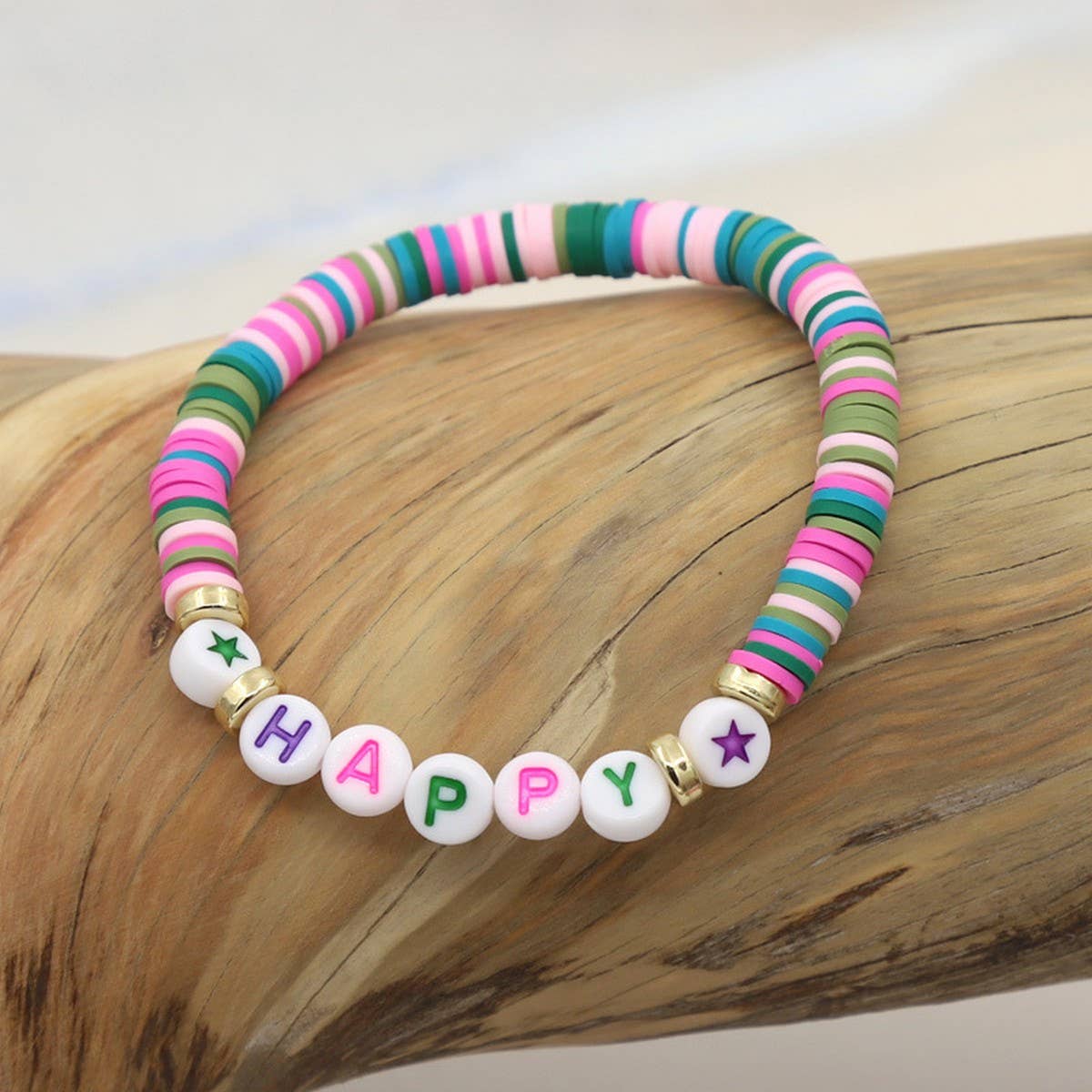 COLORFUL POLYMER CLAY LETTER BEADED BRACELET_CWMM3570