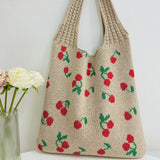 Cwab5062_Large Capacity Knitted Bow Woven Tote Bag