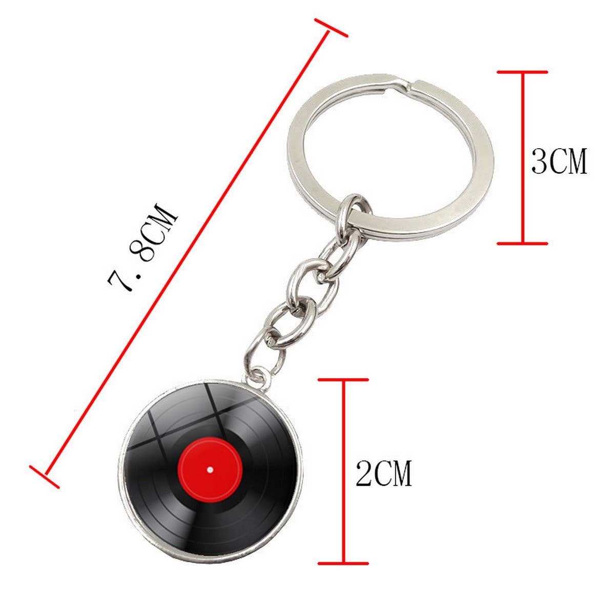 BLACK VINYL RECORD TIME GEMSTONE KEYCHAIN PENDANT_CWMM0495
