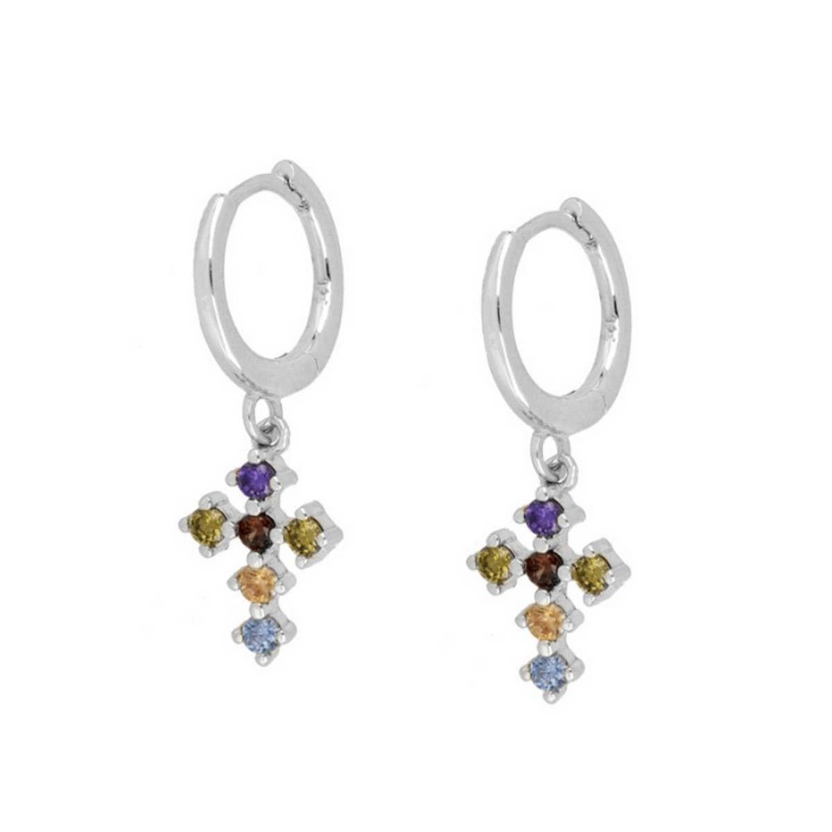 COLORFUL FRENCH CROSS DIAMOND EARRINGS_CWAJE1733
