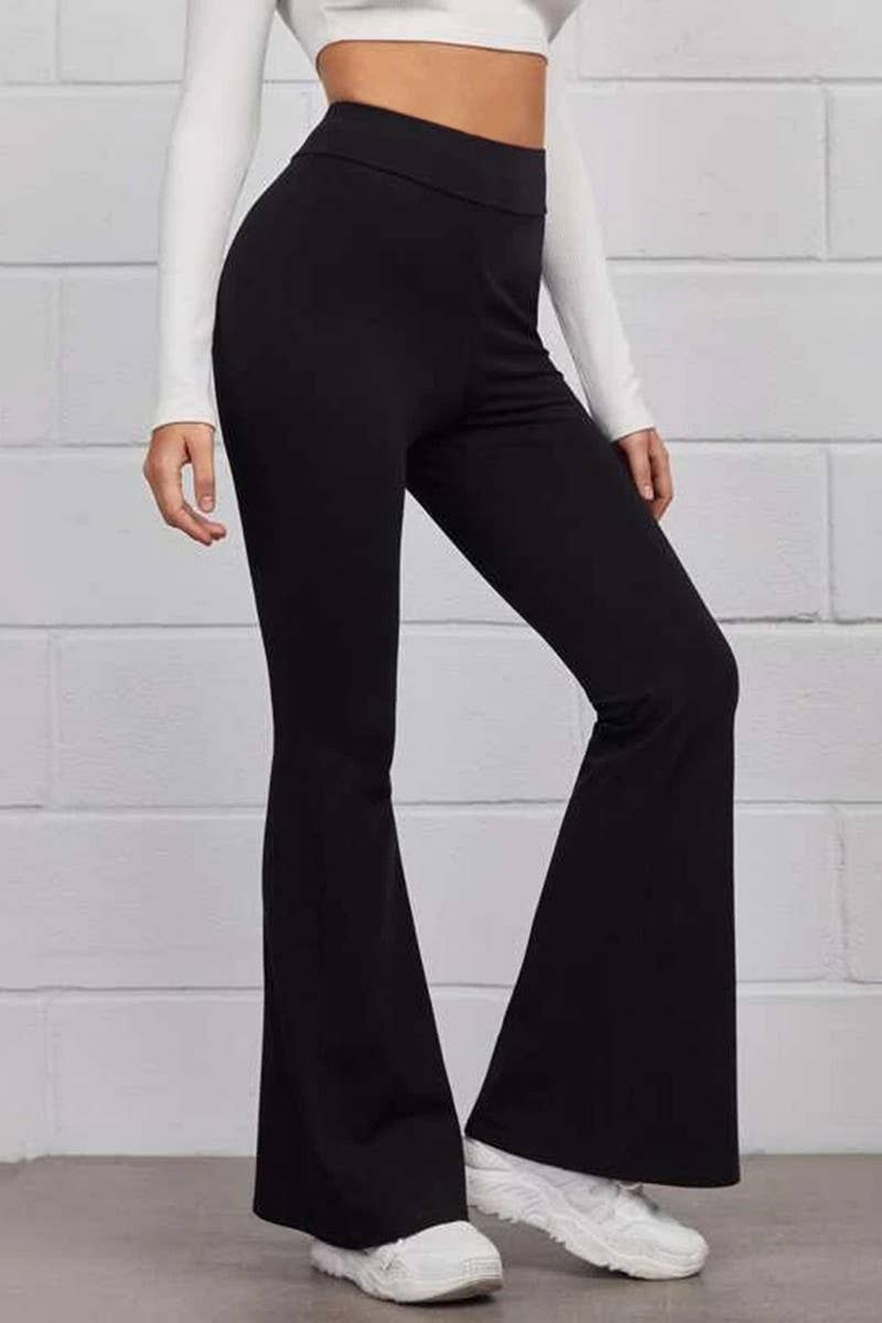 Solid color high-waisted slim-fit pants_cwblp1080