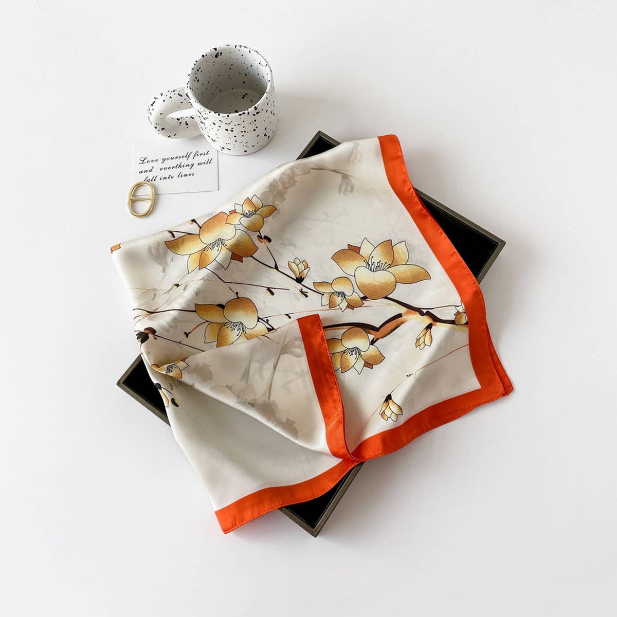 LETTER PRINT SATIN SQUARE SCARF FOR WOMEN_CWASC0810