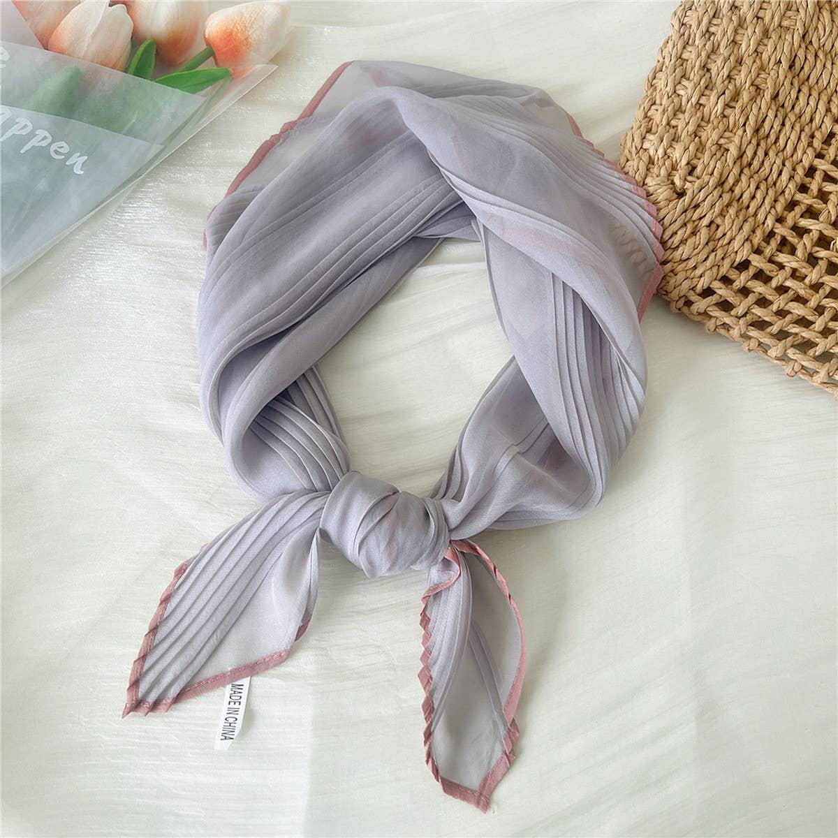 60CM PLEATED SHEER SQUARE SCARF FOR WOMEN_CWASC0849