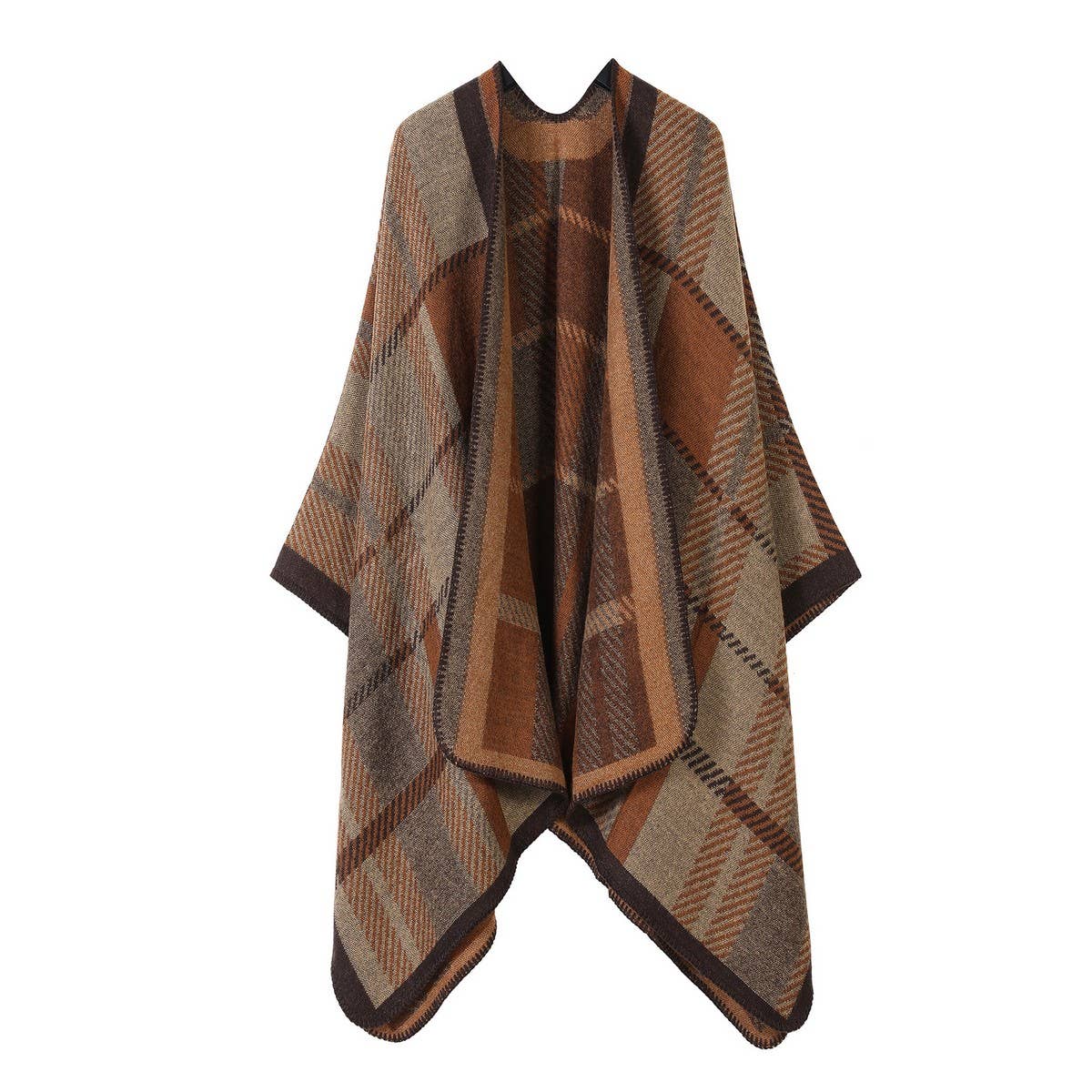 SHAWL FAUX CASHMERE JACQUARD SLIT CAPE_CWASC2211