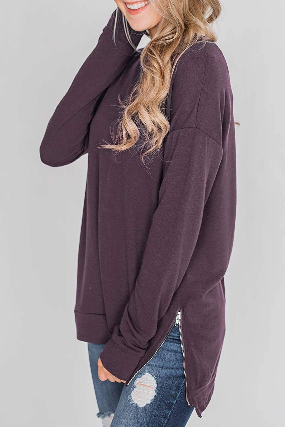 Solid Color Hoodie Crew Neck And Long Sleeves