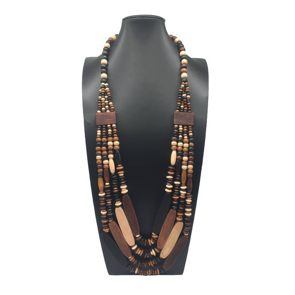 MULTI LAYERED GEOMETRIC WOODEN BEAD NECKLACE_CWMM4563