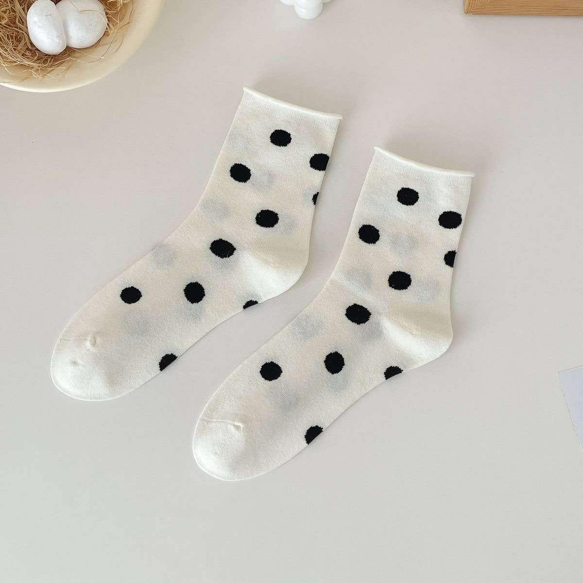 Cute Dots, Stripes,Bow Ruffle White Crew Socks_Cwms1367