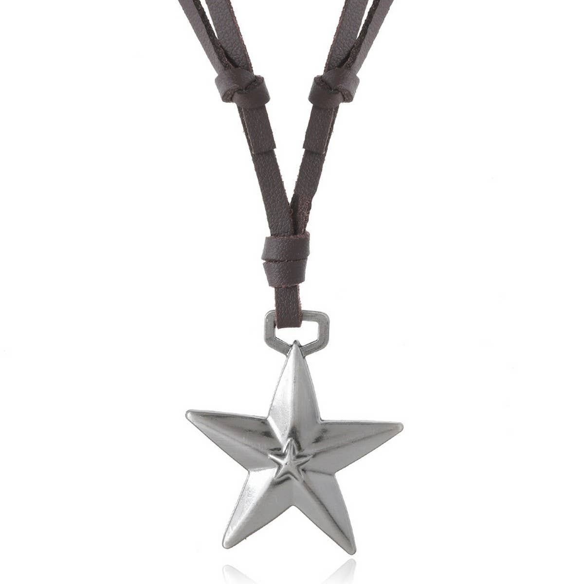 SIMPLE ADJUSTABLE PENTAGRAM LEATHER NECKLACE_CWMM4603