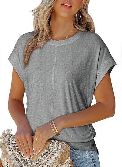 Womens Fashion Pleated Side Raglan Sleeve Tee