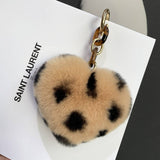 LEOPARD PRINT FUR BALL HEART SHAPE BAG KEYCHAIN_CWMM2451