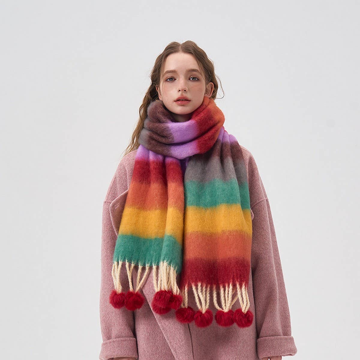 COLOR STRIPE SCARF WARM WINTER COUPLE WRAP_CWASC2302