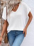 V-Neck Hollow-Out Solid Color Loose T-Shirt