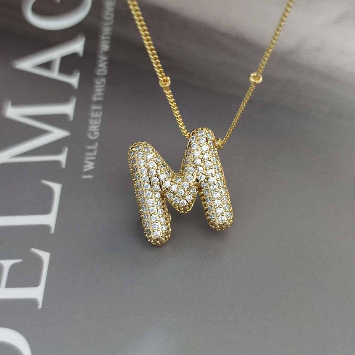 COPPER ZIRCONIA 26 LETTERS PENDANT NECKLACE_CWMM5869