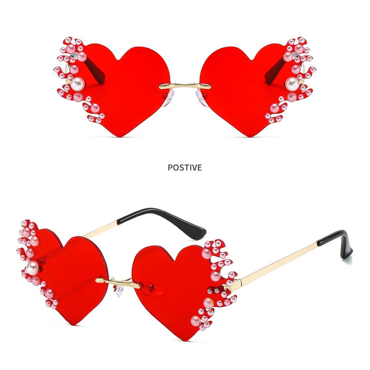 METAL RIMLESS PEARL HEART TEARS SUNGLASSES_CWASG0874