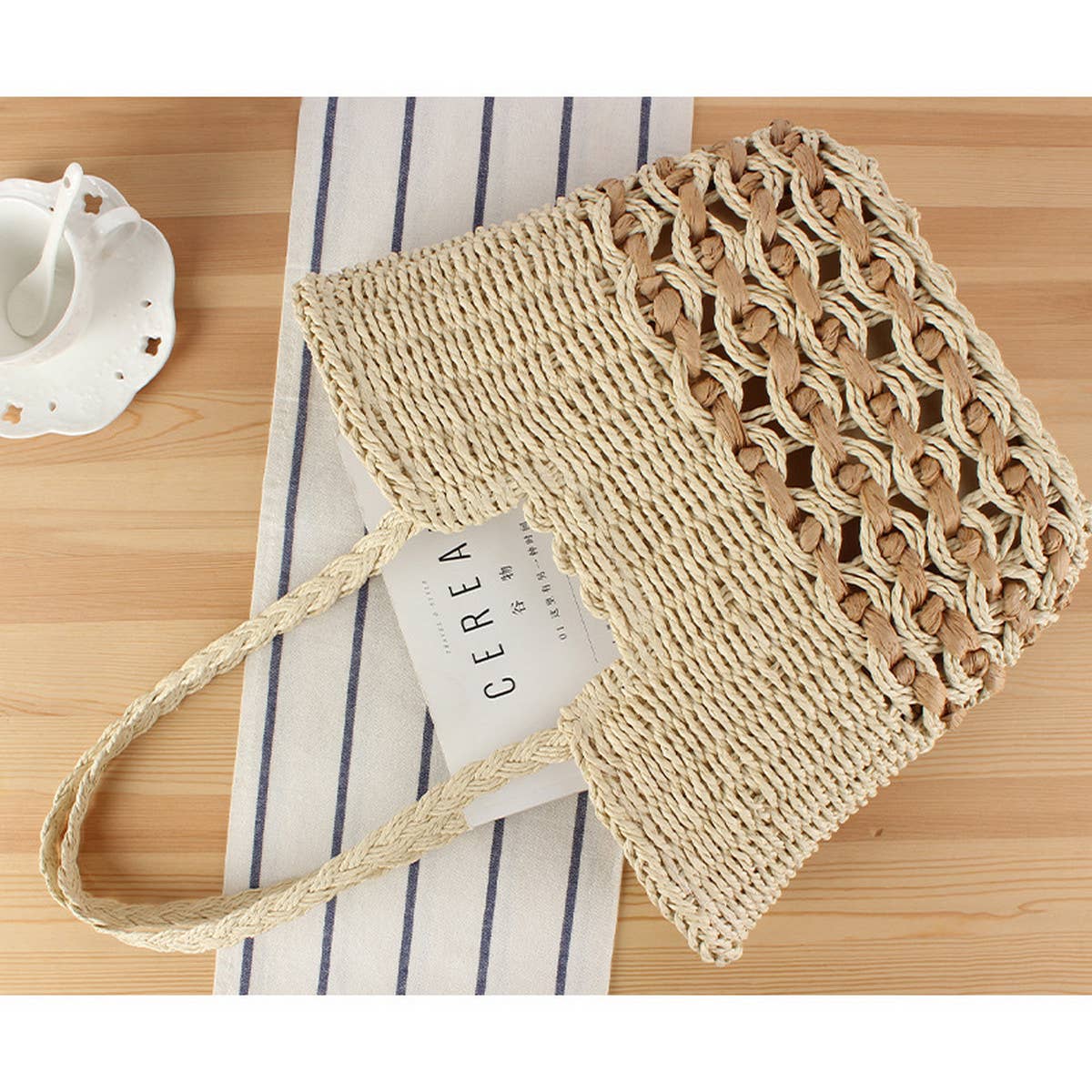 LARGE CAPACITY BEACH PAPER ROPE HOLLOW WOVEN BAG_CWAB2031