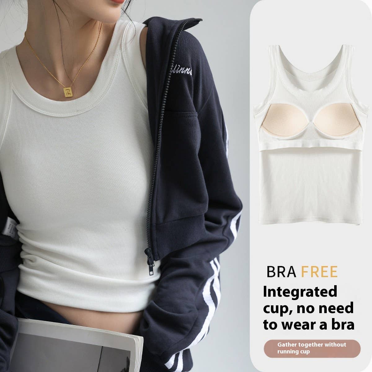 RIBBED CAMISOLE VEST TANK TOPS WITH BUILT IN BRA_CWTTK0799